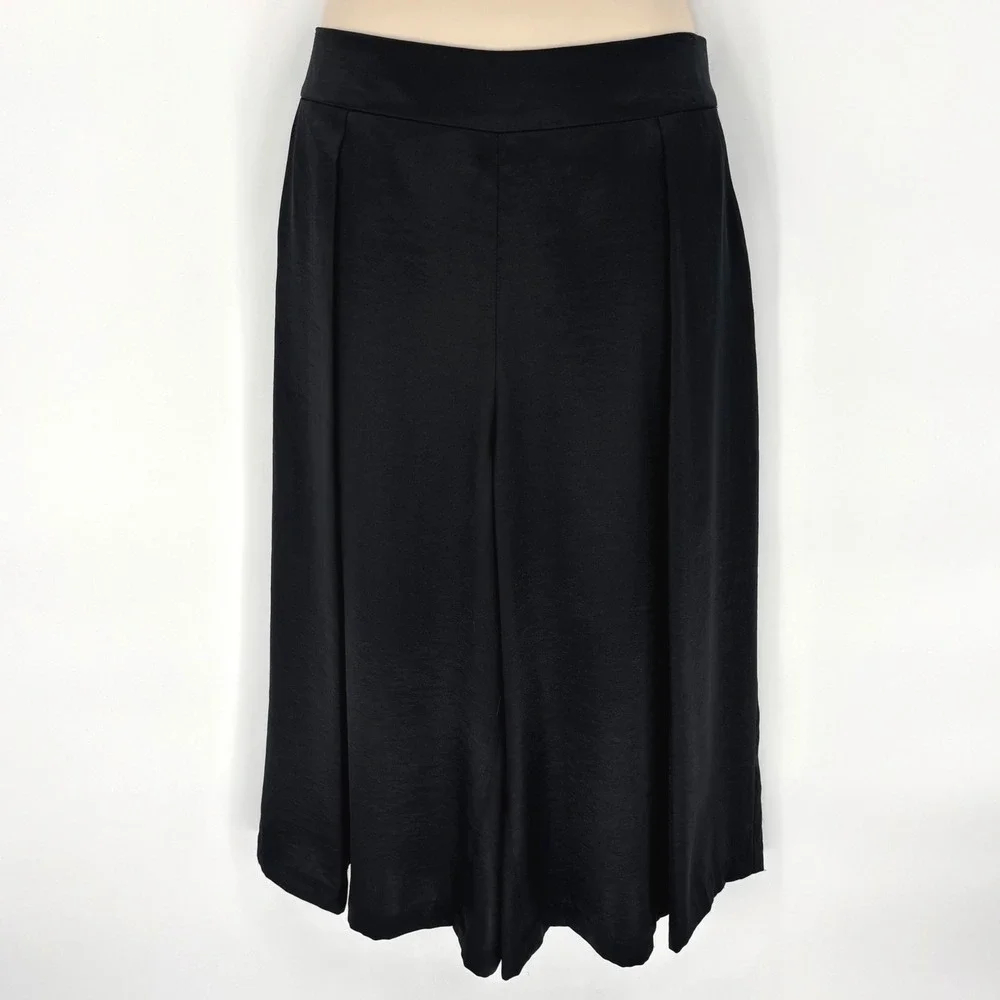 Robert Rodriguez Womens Black Satin Wide Leg Culottes Pleated Shorts Sz 10
